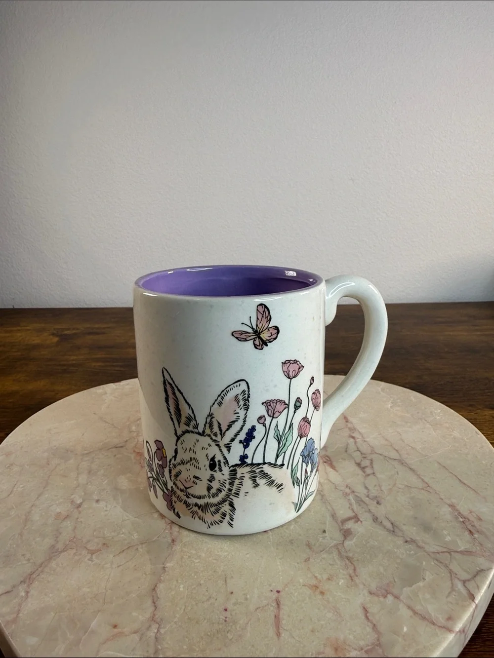 Floral Bunny Ceramic Mug with Purple Interior Microwave & Dishwasher Safe